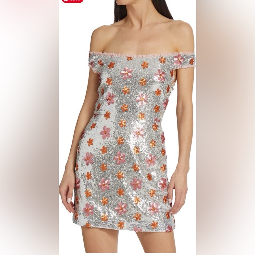 MARKARIAN - Paloma floral sequin minidress  pink/orange SIZE 6